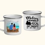 Taza esmaltada personalizada Making Memories One Campsite At A Time Sea and Bridge para exterior e interior Regalo de Navidad Regalo de Acción de Grac