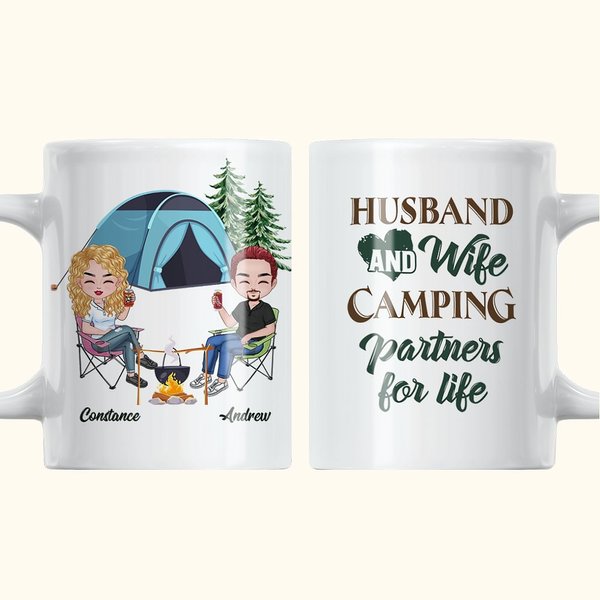 Personalized Husband and Wife Camping Partners  White Ceramic Mug Camping Enthusiast Gift