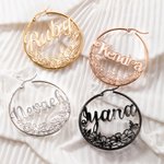 Orecchini a cerchio grandi personalizzati con nome, regalo di compleanno e festa nuziale per lei