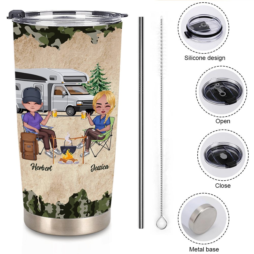 Esposo y Esposa Personalizados Acampando Juntos Bebida Feliz Vaso de 20oz Diseño de Tapa a Prueba de Fugas para Uso Diario 7