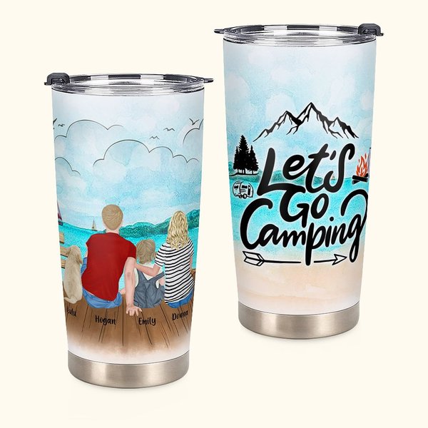 Personalizzato Go Camping Family Together Dogs Pets Kids 20oz Tumbler Vacation per bevande calde e fredde