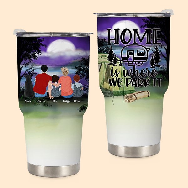 Gepersonaliseerde Home Is Where We Park It Familie en huisdier kamperen 's nachts 30oz Tumbler Verjaardagscadeau Verjaardagscadeau voor familie echtpa