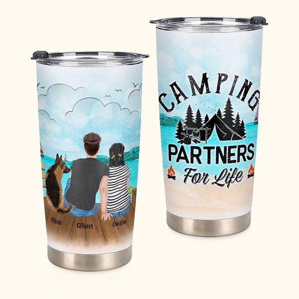 Citations personnalisées Camping Parteners Family Dog Beach Sea 20oz Tumbler Vacation Daily Use