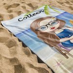 Personalised Girl on the Beach Quick Dry High Absorbent Beach Towel Vacation Accessories Birthday Friendship Gift for Her