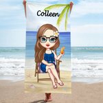 Personalised Girl on the Beach Quick Dry High Absorbent Beach Towel Vacation Accessories Birthday Friendship Gift for Her