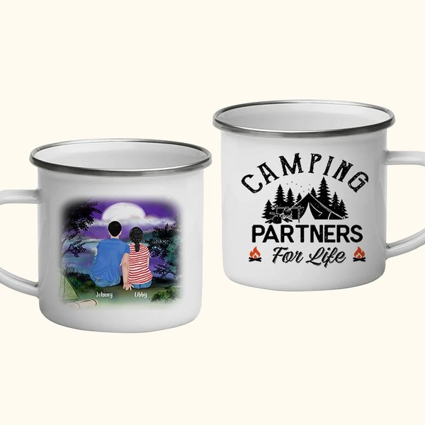 Personlig Camping Partners For Life 11oz Family Camping Emaljmugg för utomhus- och inomhusbruk Julklapp Thanksgiving Present Födelsedagspresent