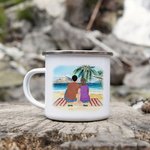 Spersonalizowany kubek emaliowany Let's Go Camping Beach Camping 11oz Family Camping Trwały do wędrówek na świeżym powietrzu i podróży z plecakiem