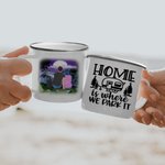Personlig Home Is Where We Park It 11oz Family Night Camping Emaljmugg för hemmet Frukost Dricka Alla hjärtans dag Gåva Julklapp