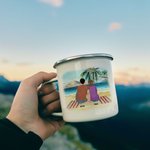 Spersonalizowany kubek emaliowany Let's Go Camping Beach Camping 11oz Family Camping Trwały do wędrówek na świeżym powietrzu i podróży z plecakiem