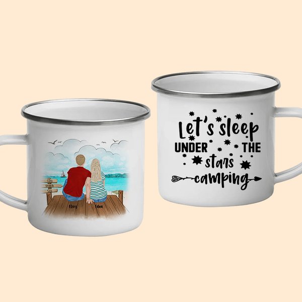 Spersonalizowany rodzinny kubek emaliowany Let's Sleep Under The Stars Camping 11oz do użytku domowego na kempingu, pikniku i w biurze
