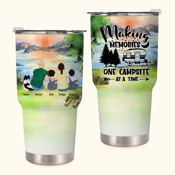 Personalised Family and Pets Camping Together 30oz Tumbler for Hot and Cold Drinks Anniversary Gift Birthday Gift