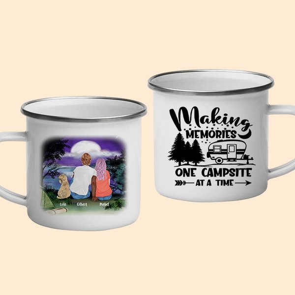 Spersonalizowany kubek emaliowany Making Memories One Campsite At A Time Family Camping Mug for Outdoor Hiking Backpacking Travel Valentine's Day Gift Birthday Gift