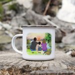 Tasse en émail de voyage personnalisée Camping Partners For Life Sunrise pour soupe, thé, café et chocolat chaud Cadeau d'anniversaire