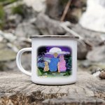 Spersonalizowany kubek emaliowany Let's Go Camping Couple with Pet Dog Family z uchwytem do łatwego czyszczenia na herbatę, kawę, gorącą czekoladę i prezent walentynkowy