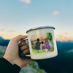 Tasse en émail de voyage personnalisée Camping Partners For Life Sunrise pour soupe, thé, café et chocolat chaud Cadeau d'anniversaire