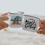 Spersonalizowany kubek emaliowany Let's Go Camping Beach Camping 11oz Family Camping Trwały do wędrówek na świeżym powietrzu i podróży z plecakiem