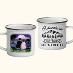Spersonalizowany kubek emaliowany Adventure Is Out There Let's Find It 11oz Night Family Camping z uchwytem Przenośny, lekki i łatwy do czyszczenia prezent urodzinowy