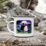 Spersonalizowany kubek emaliowany Adventure Is Out There Let's Find It 11oz Night Family Camping z uchwytem Przenośny, lekki i łatwy do czyszczenia prezent urodzinowy