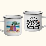 Spersonalizowany kubek emaliowany Let's Go Camping Beach Camping 11oz Family Camping Trwały do wędrówek na świeżym powietrzu i podróży z plecakiem