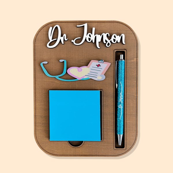 Porta notas adhesivas de madera con ranura para bolígrafo con diseño de estetoscopio personalizado Regalo de graduación para enfermera, médico o traba