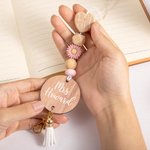 Personalised Boho Daisy Smile Face Rainbow Beaded Teacher Lanyard with Name Teacher Appreciation Gift for Her