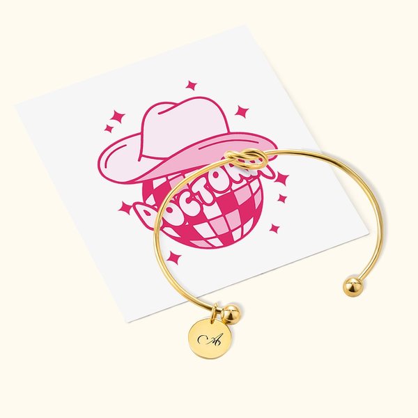 Bracciale personalizzato stile discoteca Tie The Knot inciso con iniziali Regalo per la festa della sposa Regalo per la damigella d'onore per il matrimonio con biglietto