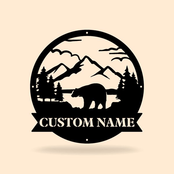Personalized Wall Art Bear Monogram Bear Metal Sign with Name Hunting Gift for Man Father Grandfather