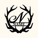 Personalized Wall Art Antler Monogram Letter Metal Sign with Name Hunter Gift Christmas Gift for Him Father's Day Gift