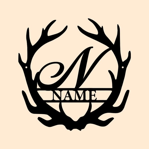 Personalized Wall Art Antler Monogram Letter Metal Sign with Name Hunter Gift Christmas Gift for Him Father's Day Gift