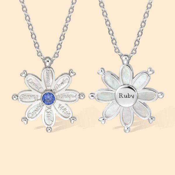 Personalised Daisy Flower Birthstone Inspirational Necklace Encouragement Jewellery Birthday Mother's Day Valentine's Day Gift for Her