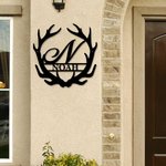 Personalized Wall Art Antler Monogram Letter Metal Sign with Name Hunter Gift Christmas Gift for Him Father's Day Gift