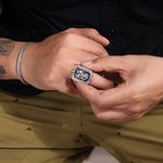 Personalized Handmade Retro Embossed Duogram Flip Monogram Signet Ring Birthday Stress Relief Gift for Men