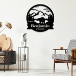 Personalized Wall Art Bear Monogram Bear Metal Sign with Name Hunting Gift for Man Father Grandfather