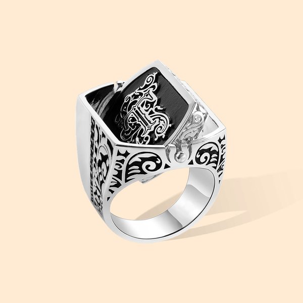 Personalised Handmade Retro Embossed Duogram Flip Monogram Signet Ring Birthday Stress Relief Gift for Men