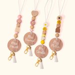 Personalised Boho Daisy Smile Face Rainbow Beaded Teacher Lanyard with Name Teacher Appreciation Gift for Her