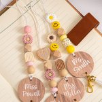 Personalised Boho Daisy Smile Face Rainbow Beaded Teacher Lanyard with Name Teacher Appreciation Gift for Her