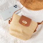 Personalized Monogram Straw Crossbody Bag with Leather Strap Summer Beach Travel Accessories gift for Women