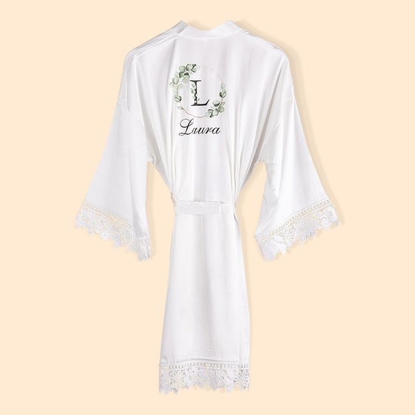 Personalized Stylish Bohemian Bridesmaid Satin Robe with Lace-Trim Bridesmaid Dressing Gown for Bachelorette Bridal Party Bridesmaid Wedding Gift