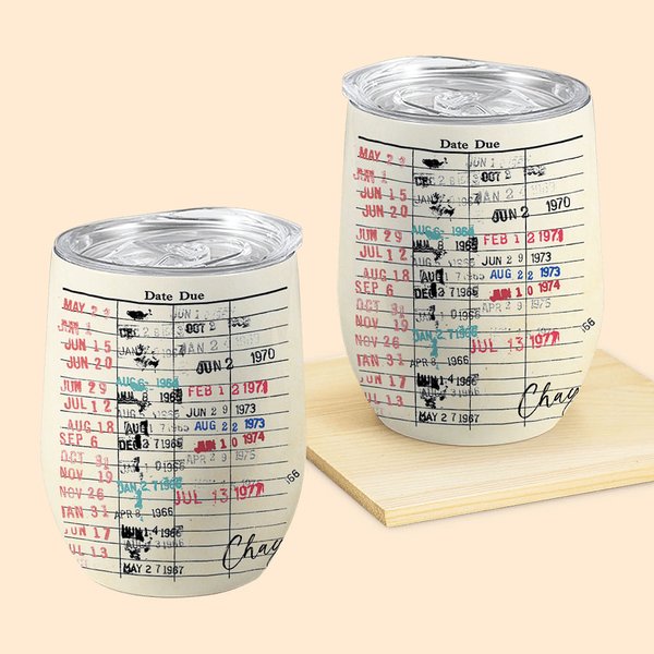 Personalised Retro Library Date Due Card Tumbler with Straw Christmas Birthday Gift for Book Lovers Book Club Bookworm Readers
