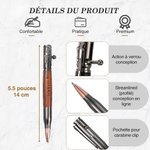 Stylo à Bille à Bouton Poussoir Rechargeable Personnalisé avec Texte Gravé Stylo en Bois Lisse Cadeau d'Anniversaire pour Homme Amateur d'Arme