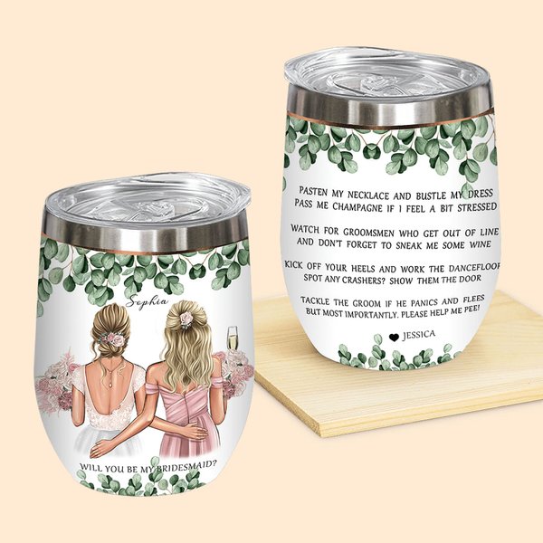 Personnalisé Will You Be My Bridesmaid Eucalyptus Wine Tumbler Bachelorette Party Favor Gift Wedding Gift for Bridesmaid