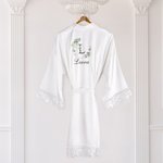 Personalized Stylish Bohemian Bridesmaid Satin Robe with Lace-Trim Bridesmaid Dressing Gown for Bachelorette Bridal Party Bridesmaid Wedding Gift