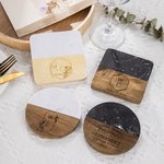 Sous-verre de mariage en marbre et bois gravé personnalisé pour couple Douche nuptiale Cadeau d'anniversaire de mariage à domicile