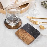 Sous-verre de mariage en marbre et bois gravé personnalisé pour couple Douche nuptiale Cadeau d'anniversaire de mariage à domicile