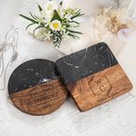 Sous-verre de mariage en marbre et bois gravé personnalisé pour couple Douche nuptiale Cadeau d'anniversaire de mariage à domicile