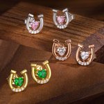 Henkilökohtainen Hevosenkenkä Stud Sterling Silver korvakorut Heart Birthstone ja Zirkoni Lucky Korut lahja tyttö naisille Hevosen ystäville