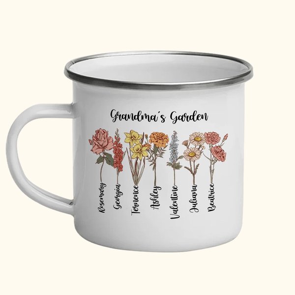 Personalized Birth Month Flower Enamel Mug Birthday Mother's Day Gift for Grandma Mom
