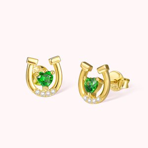 Personalizada herradura Stud Sterling Sliver Pendientes con piedra de nacimiento del corazón y circonio Lucky Joyería Regalo para Chica Mujeres Horse 
