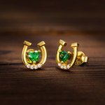 Henkilökohtainen Hevosenkenkä Stud Sterling Silver korvakorut Heart Birthstone ja Zirkoni Lucky Korut lahja tyttö naisille Hevosen ystäville
