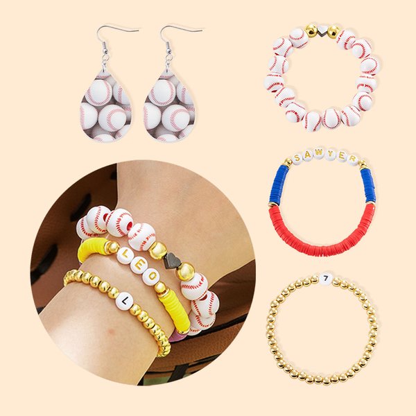 Personalisierte Baseball Softball Beaded Stretchy Armband Ohrring Set mit Namen und Nummer Geburtstag Schmuck Geschenk für Sportliebhaber